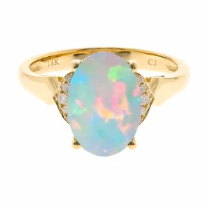 14k Yellow Gold Opal and Diamond Ring
