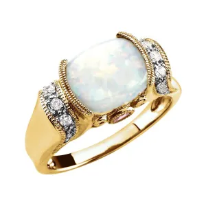 14k Yellow Gold Opal, Pink Tourmaline & 1/6 CTW Diamond Ring, Size 7
