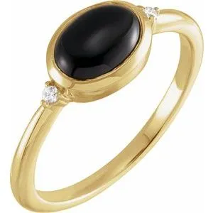 14K Yellow Natural Black Onyx & .03 CTW Natural Diamond Ring