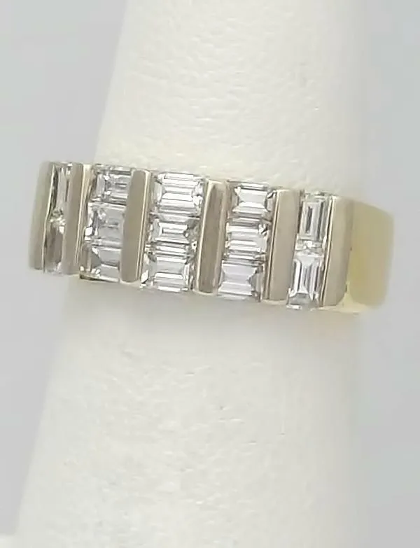 14k YELLOW WHITE GOLD 1.00ct CHANNEL SET BAGUETTE DIAMOND BAR BAND RING