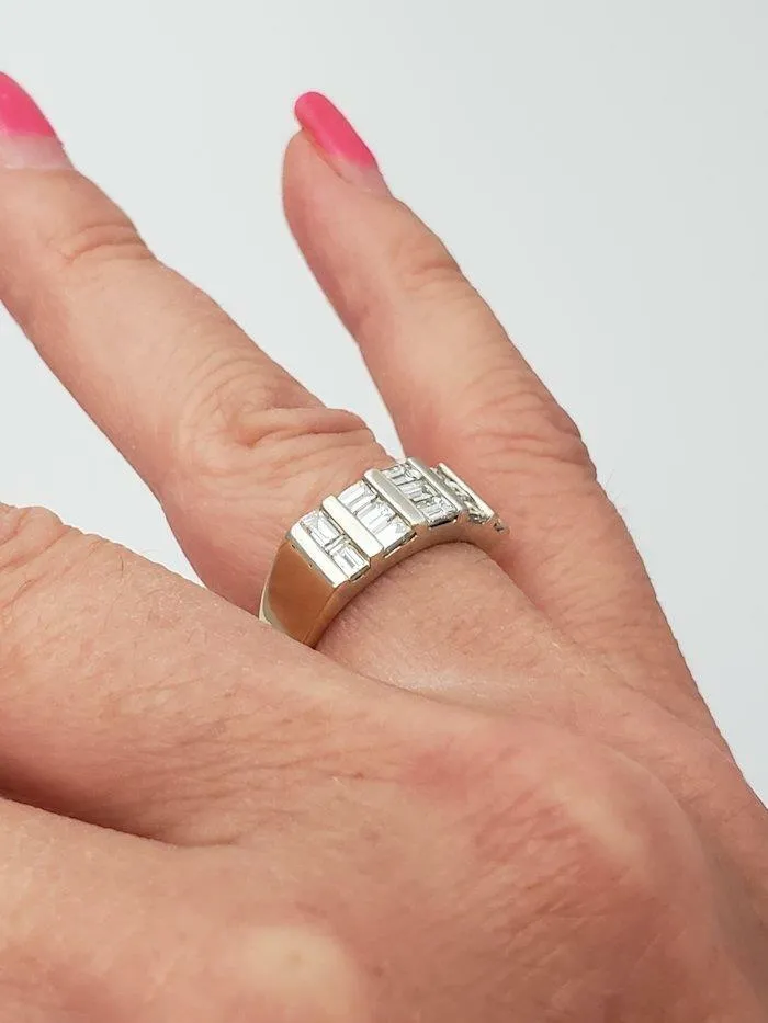 14k YELLOW WHITE GOLD 1.00ct CHANNEL SET BAGUETTE DIAMOND BAR BAND RING