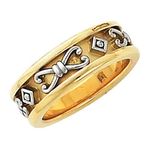 14K Yellow/14K White Etruscan-Inspired Band, Size 5.5