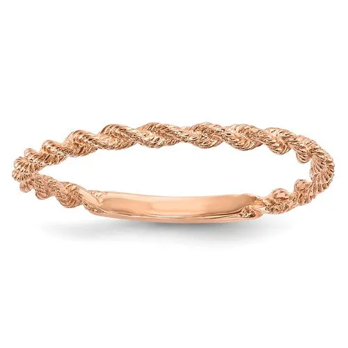 14KT Rose Gold Diamond-Cut Rope Band Ring Size 7.5