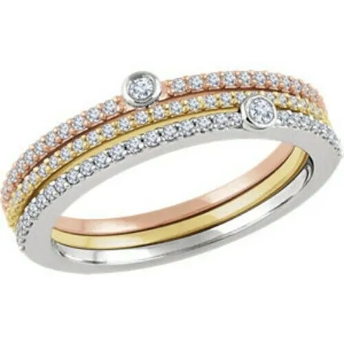 14KT Rose Gold, White Gold   Yellow Gold 3/8 Carat Pave Diamond Ring Set