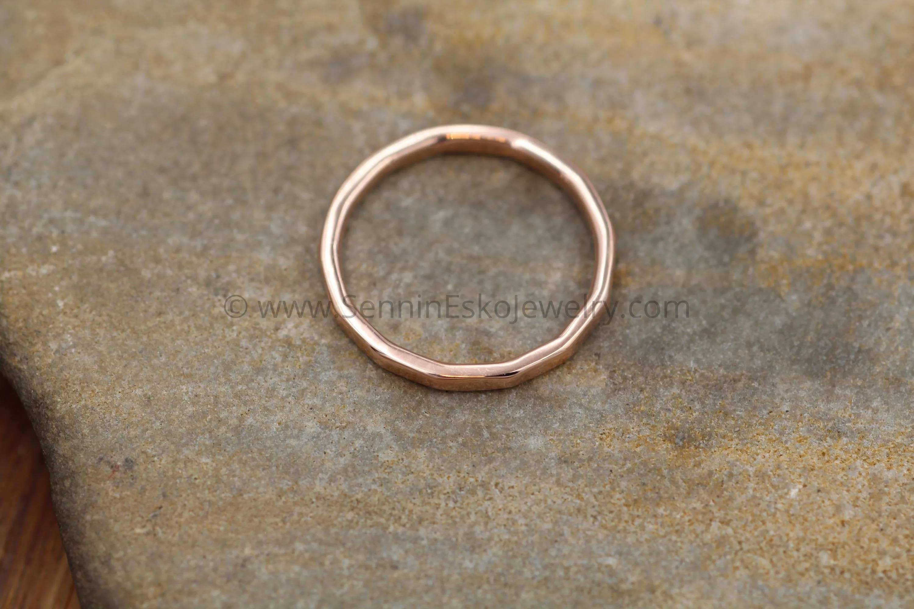 14kt Yellow Gold 2mm Hammered Band - Glossy Finish