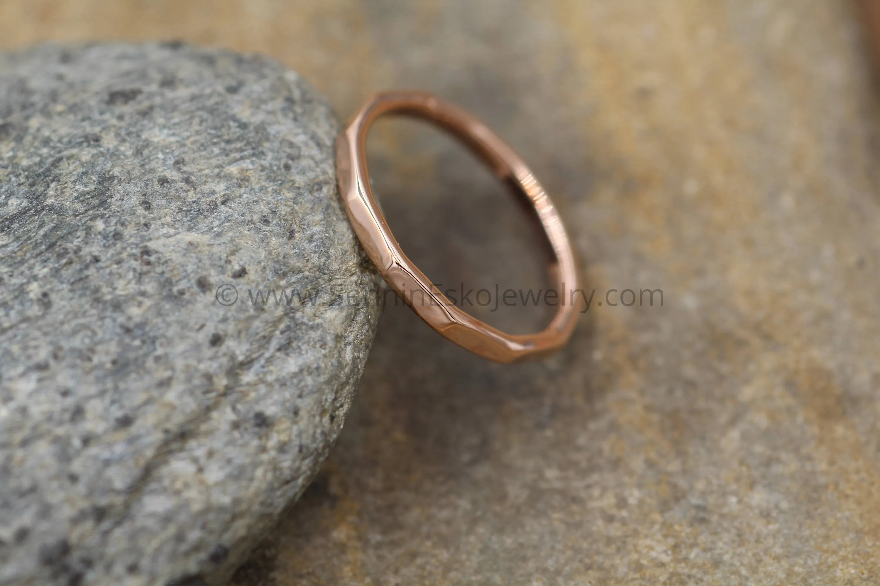 14kt Yellow Gold 2mm Hammered Band - Glossy Finish