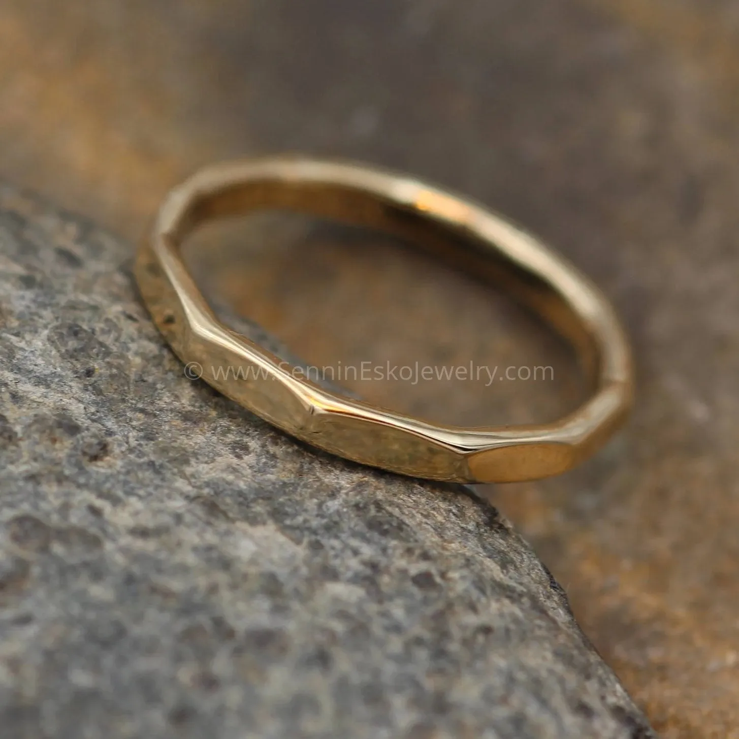 14kt Yellow Gold 2mm Hammered Band - Glossy Finish