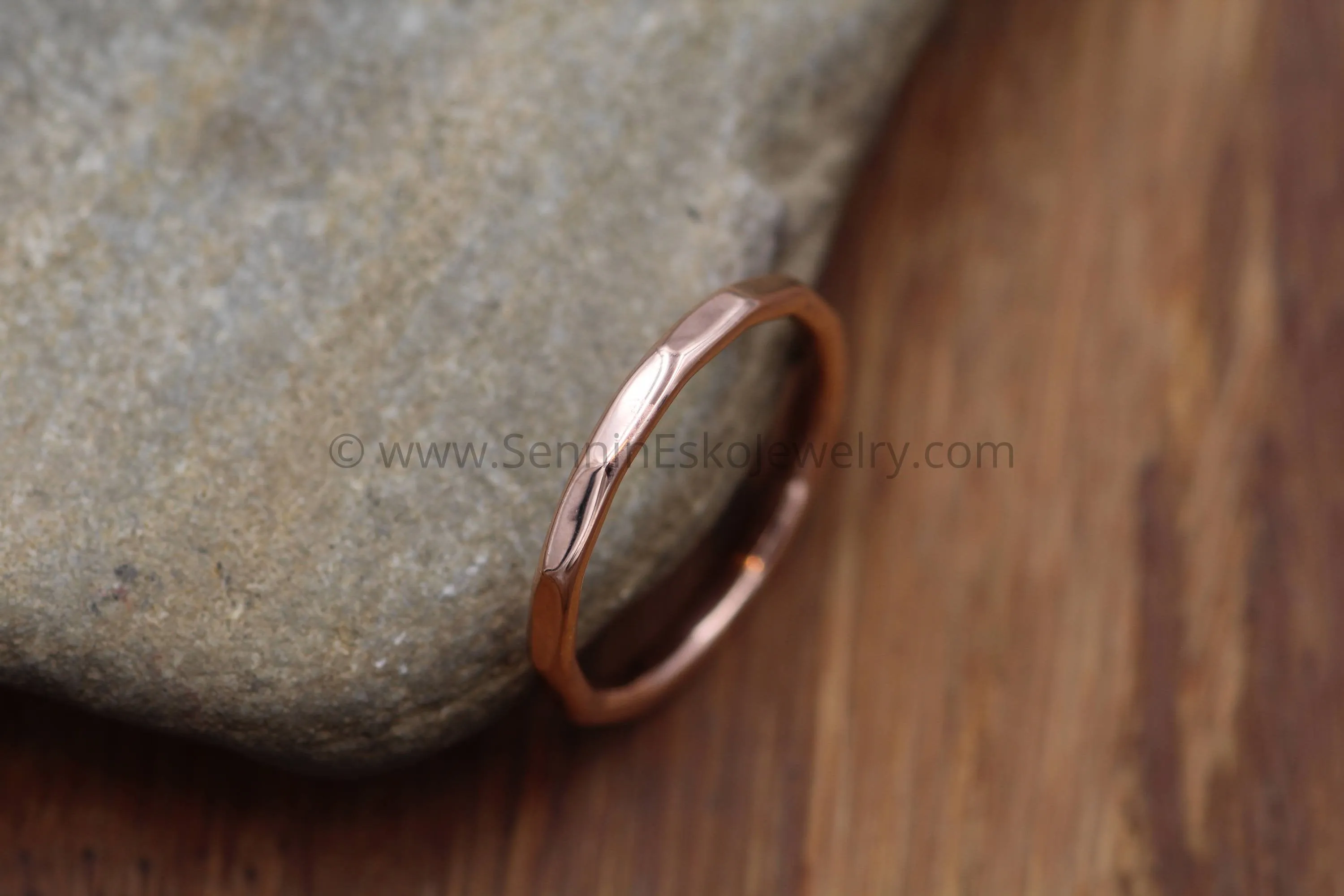 14kt Yellow Gold 2mm Hammered Band - Glossy Finish