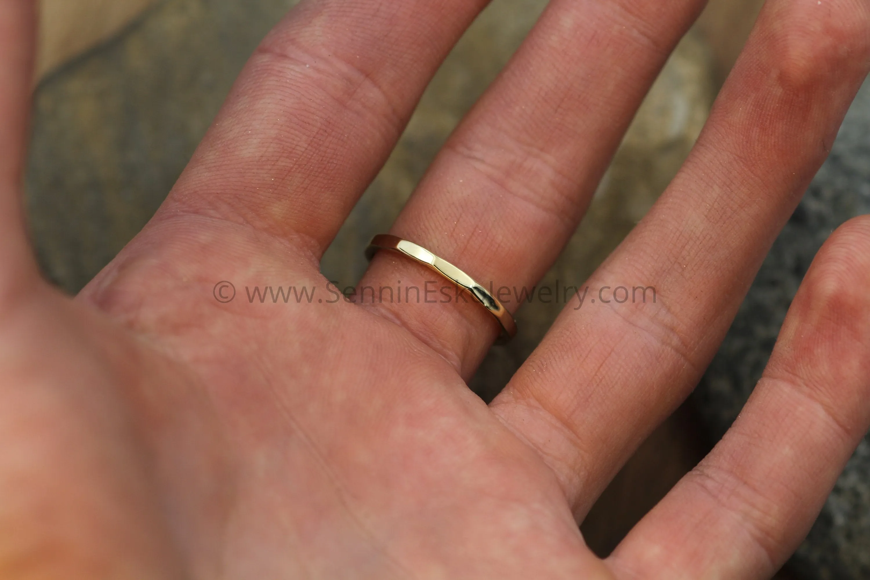 14kt Yellow Gold 2mm Hammered Band - Glossy Finish