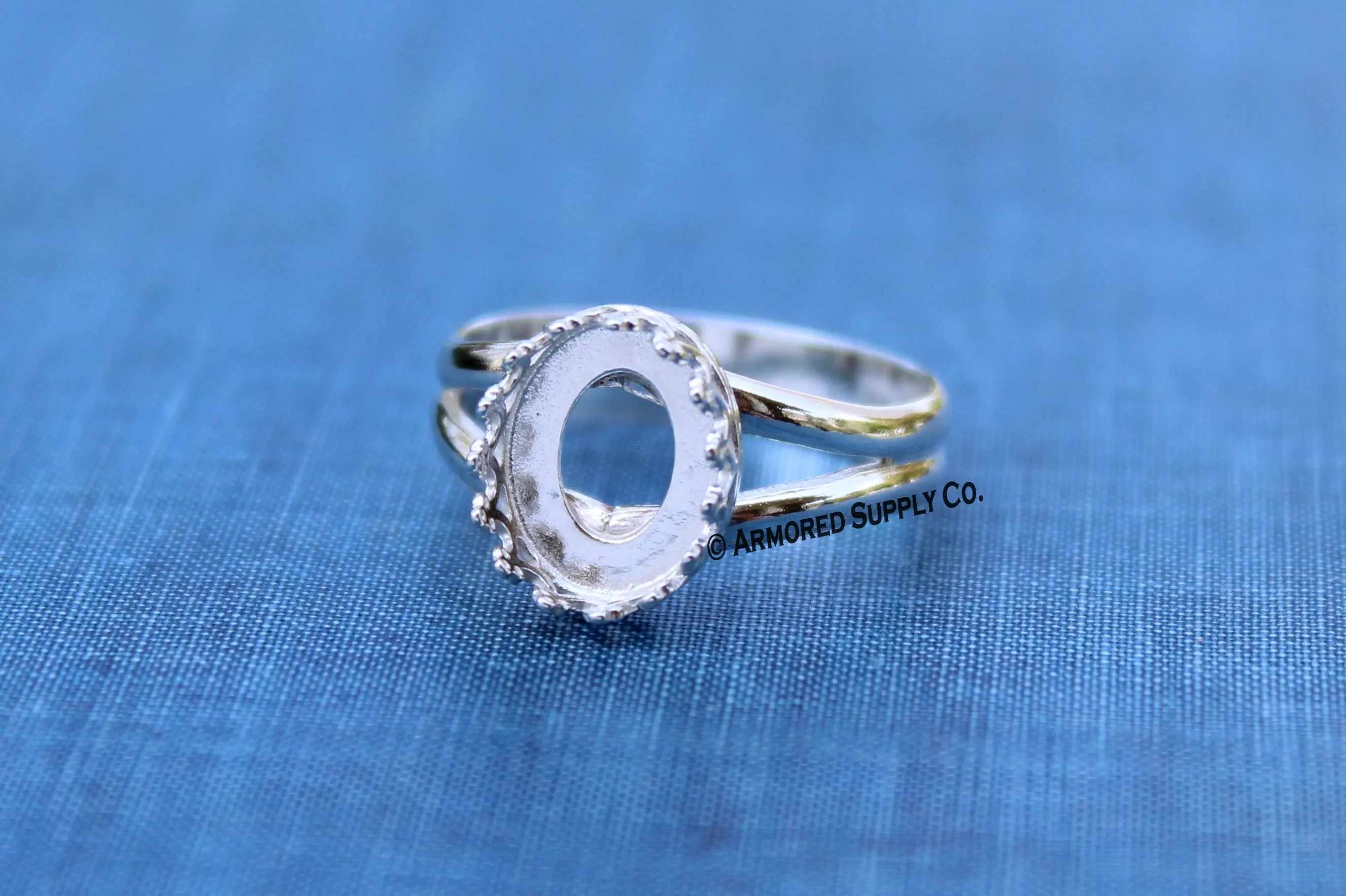14x10mm Crown Oval Bezel Sterling Silver Split Shank Ring Band blank