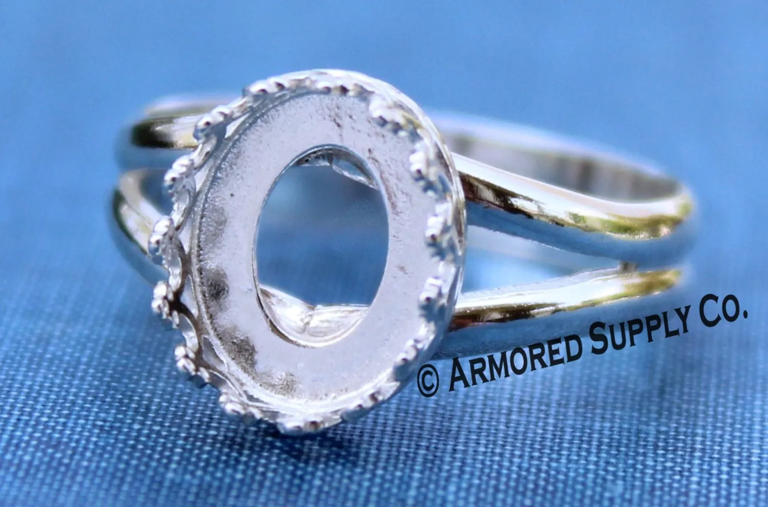 14x10mm Crown Oval Bezel Sterling Silver Split Shank Ring Band blank