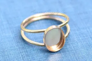 14x10mm Oval bezel Gold Double Band Ring blank