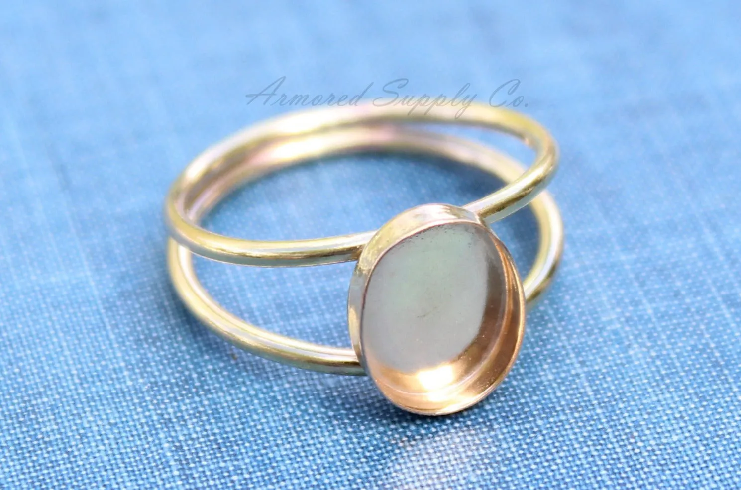 14x10mm Oval bezel Gold Double Band Ring blank
