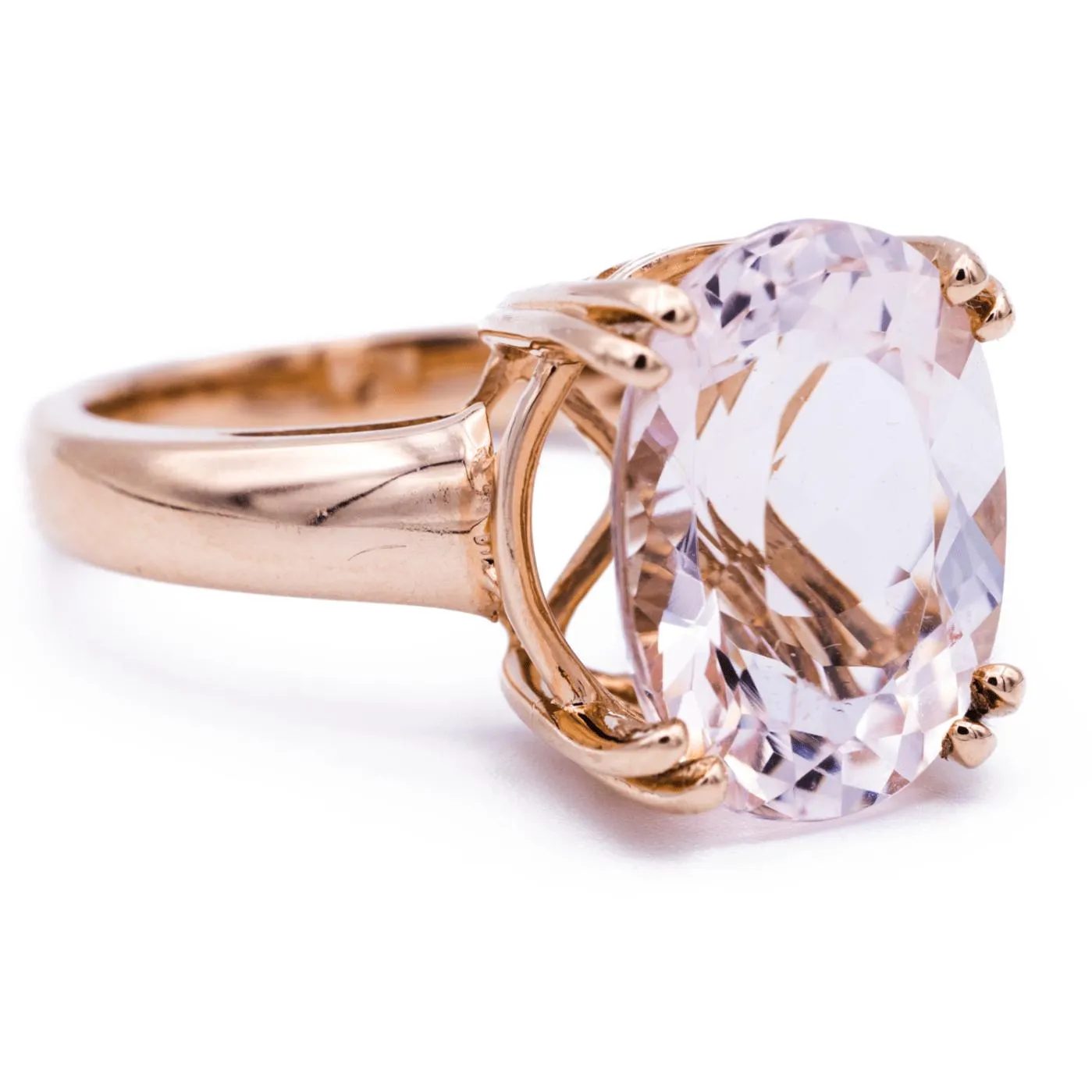 15mm x 11mm Oval Cut Faceted Peachy Pink Morganite Center Gem 14k Solid Rose Gold Antique Floral Basket Design 7.1 Carat Total Weight
