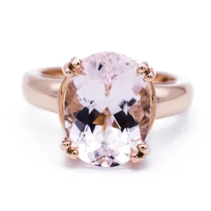 15mm x 11mm Oval Cut Faceted Peachy Pink Morganite Center Gem 14k Solid Rose Gold Antique Floral Basket Design 7.1 Carat Total Weight