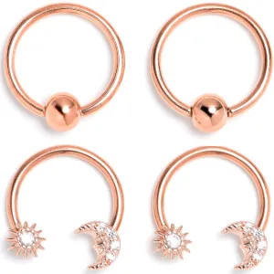16 Gauge 3/8 Clear Gem Rose Gold Tone Moon Sun Captive Horseshoe Set of 4