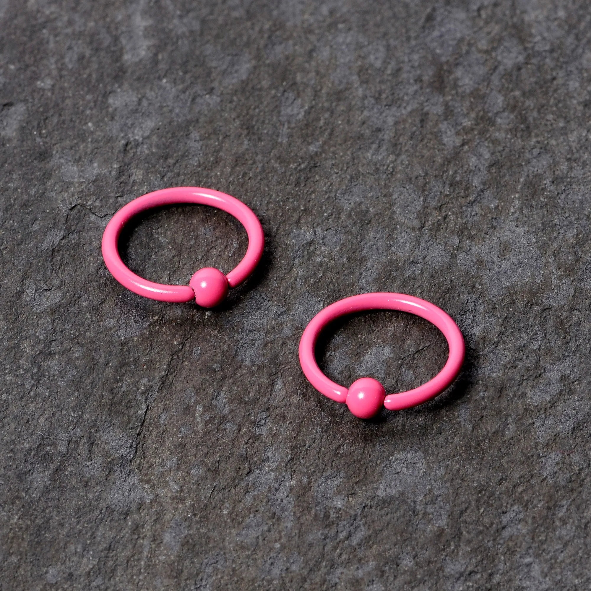 16 Gauge 3/8 Pink Glow in the Dark BCR Captive Ring Set of 2
