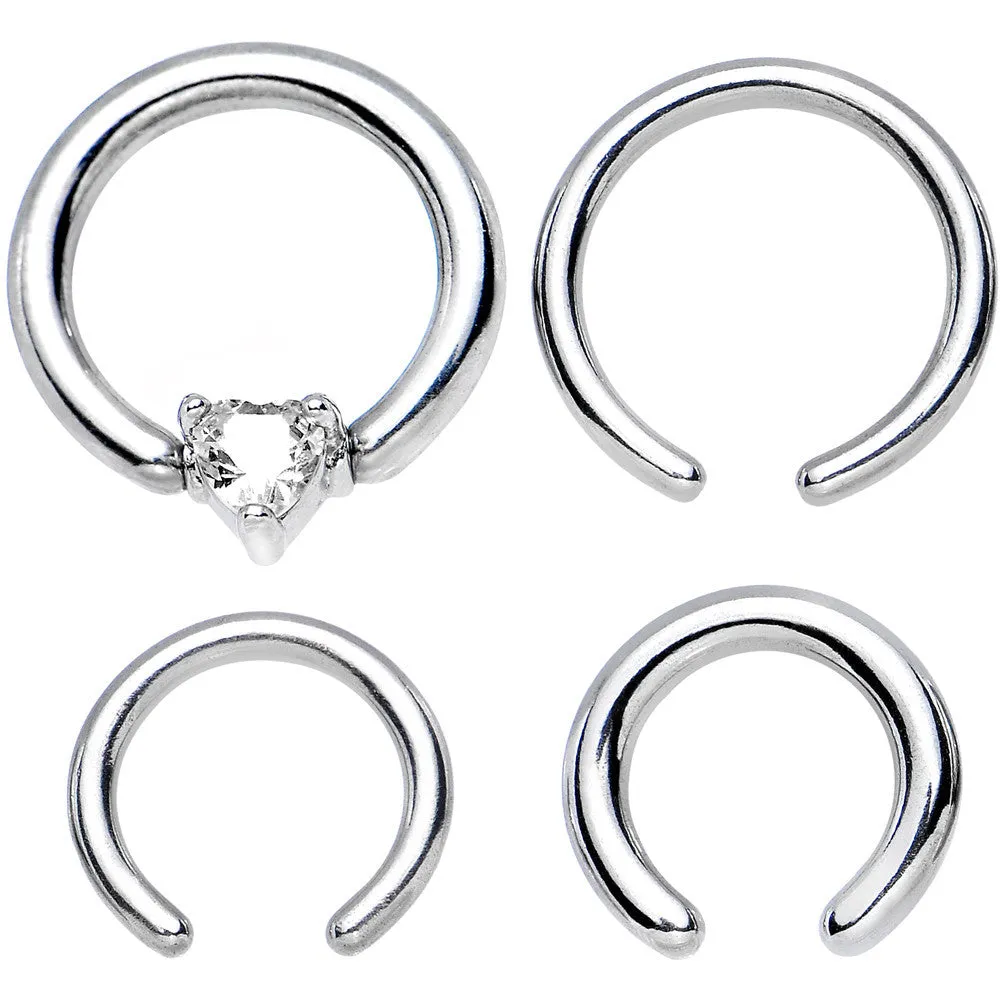16 Gauge and 14 Gauge Clear Gem Heart Interchangeable BCR Set