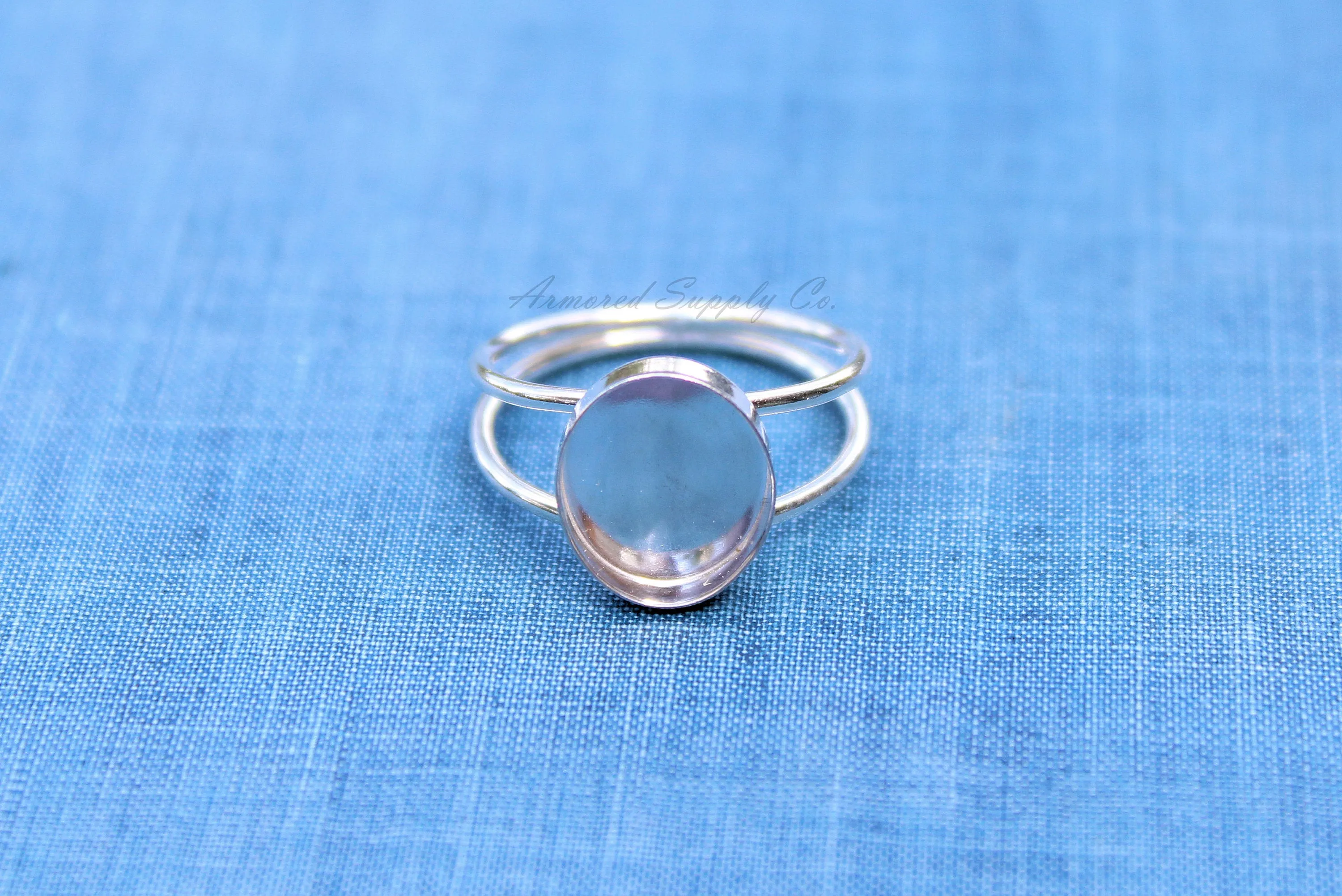 16x12mm Oval Bezel Sterling Silver Double Band Ring blank
