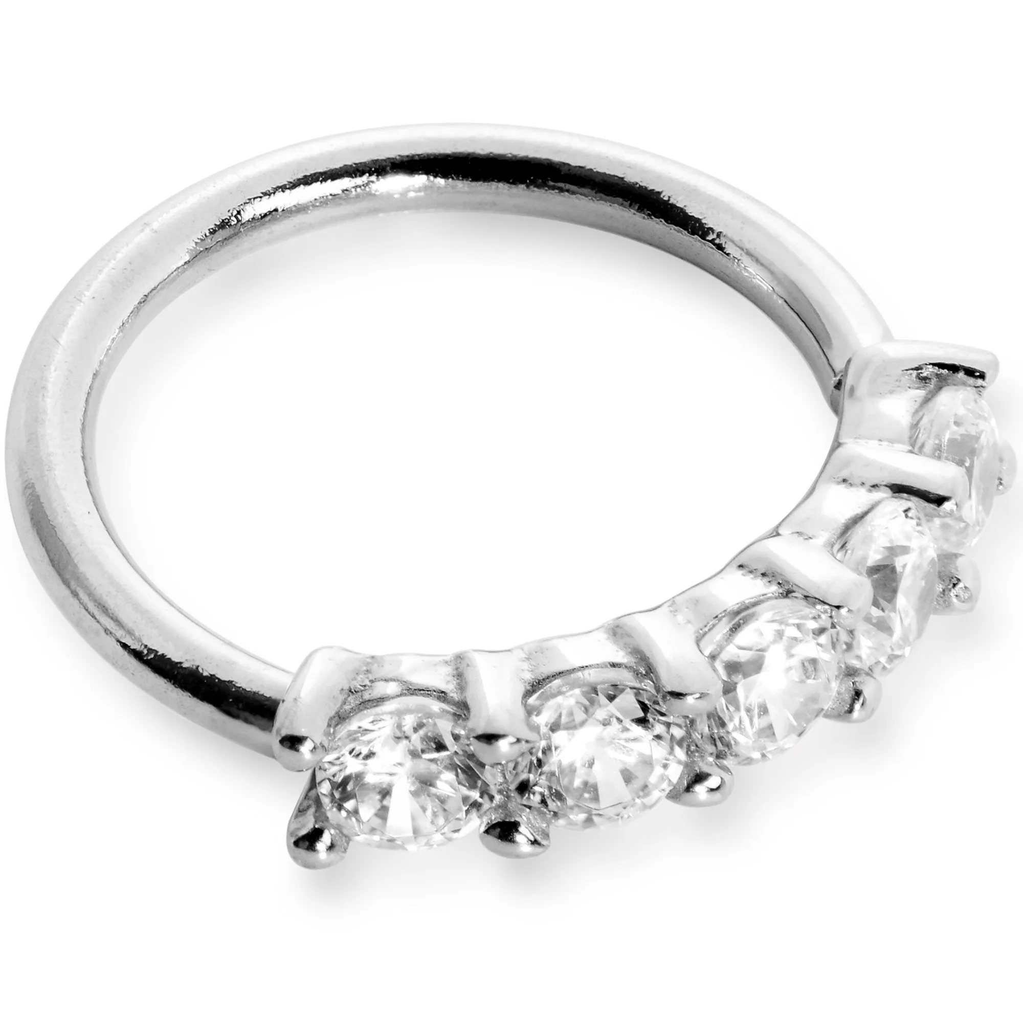 18 Gauge 1/4 Clear CZ Gem 14kt White Gold Seamless Circular Ring