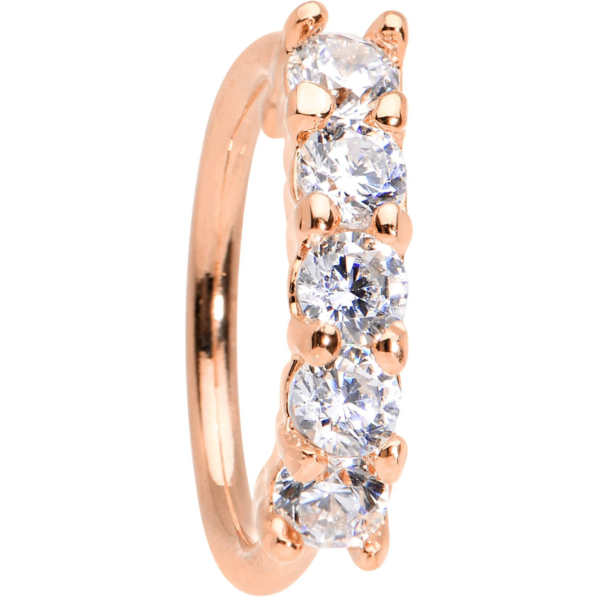 18 Gauge 5/16 Clear CZ Rose Gold IP Quintet Seamless Circular Ring