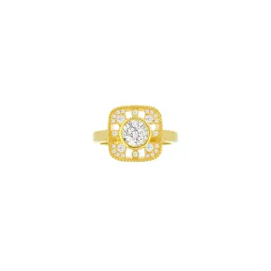 18 Karat Yellow Gold ring Old European Cut Diamond Round with open cut details