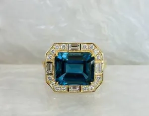 18k Blue Topaz and Diamond Ring