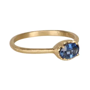 18K Gold Prong-Set Oval Blue Sapphire Ring