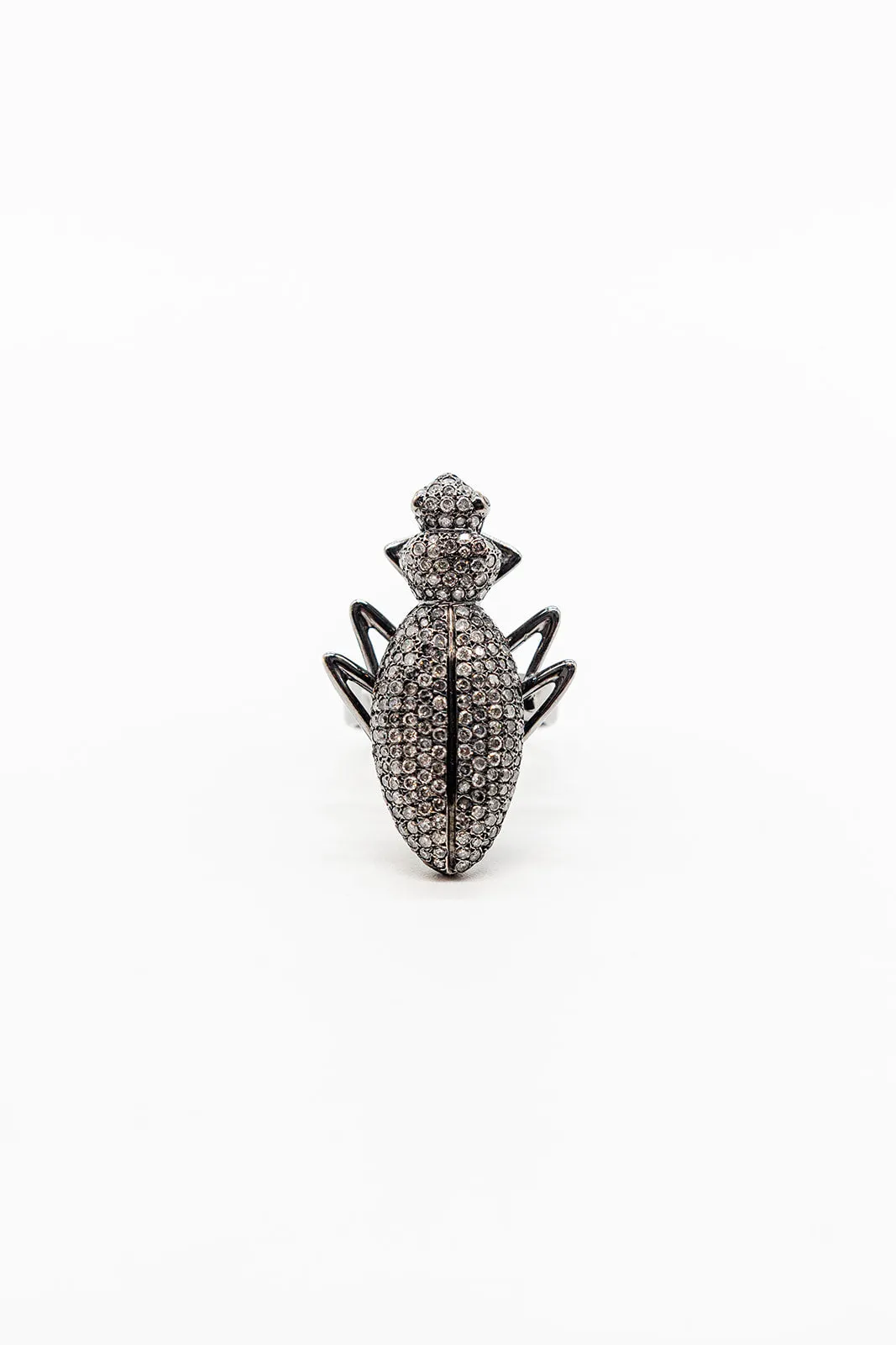 18K Oxidized Gold Ground Beetle Ring with Diamonds