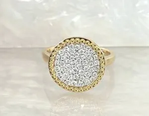 18k Pave Ring with Bead Trim