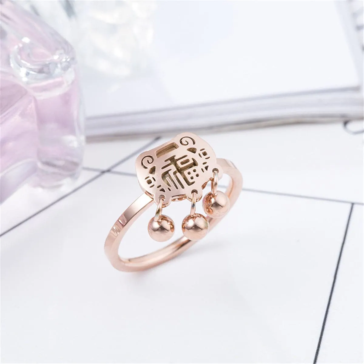 18K Rose Gold-Plated Lock Of Longevity Band Ring