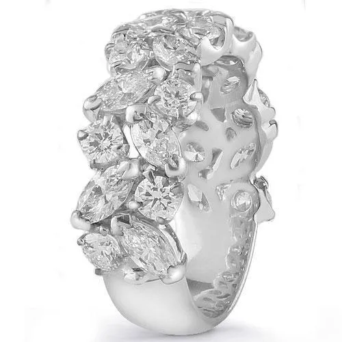 18K White Solid Gold Marquise and Round Diamond Ring 3.50 Ctw