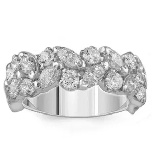18K White Solid Gold Marquise and Round Diamond Ring 3.50 Ctw