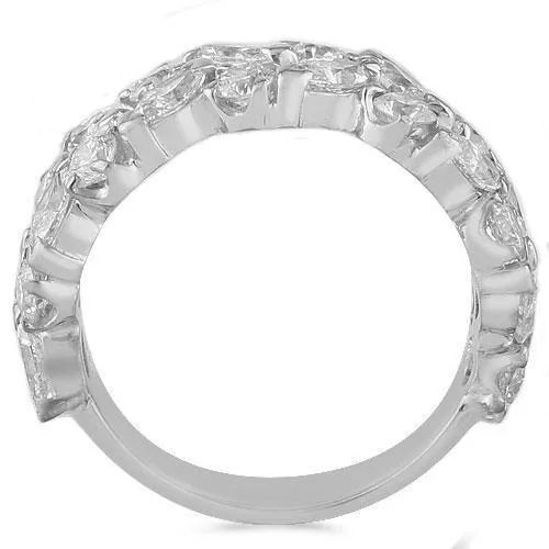 18K White Solid Gold Marquise and Round Diamond Ring 3.50 Ctw