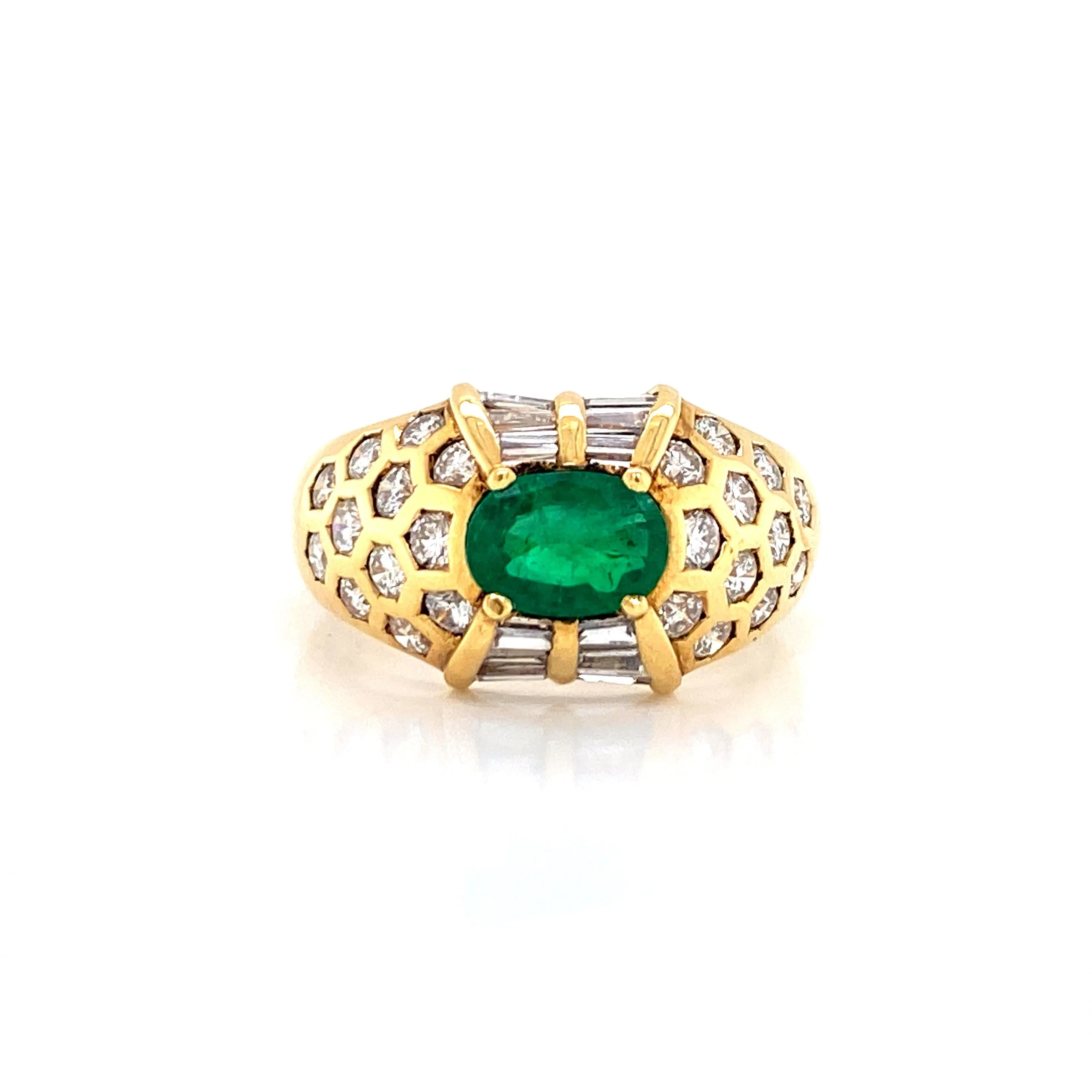 18K Yellow Gold Diamond   Emerald Ring