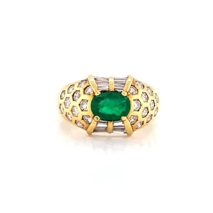 18K Yellow Gold Diamond   Emerald Ring