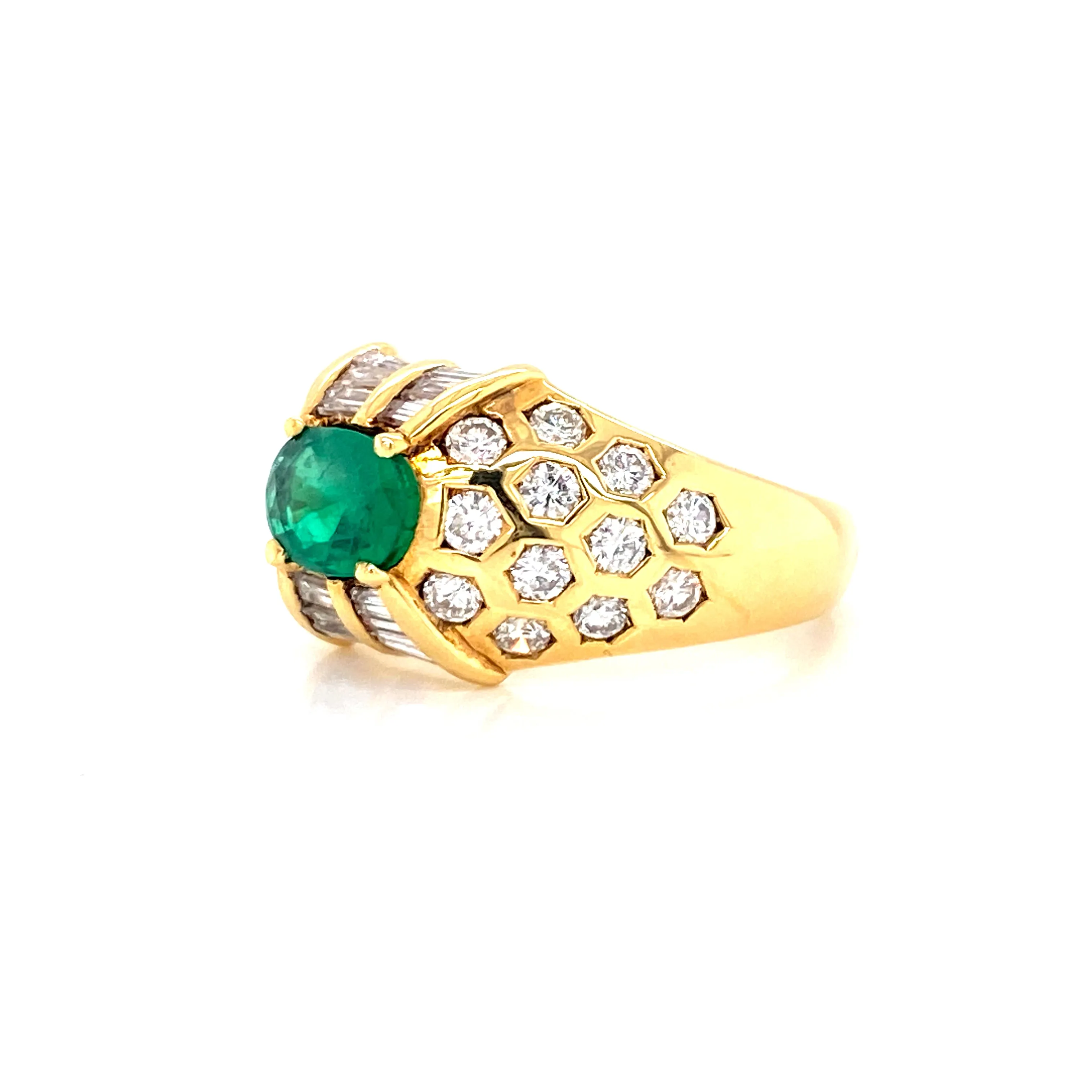 18K Yellow Gold Diamond   Emerald Ring