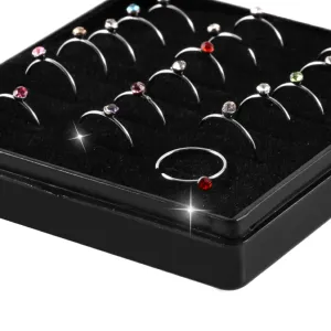 18PCS Box Set 316L Steel Crystal Nose Rings 20G
