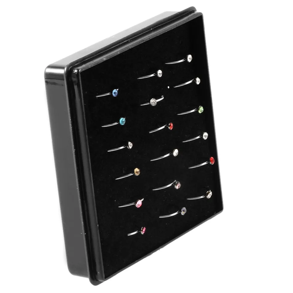 18PCS Box Set 316L Steel Crystal Nose Rings 20G