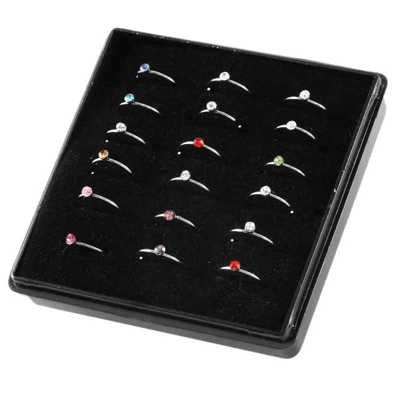 18PCS Box Set 316L Steel Crystal Nose Rings 20G