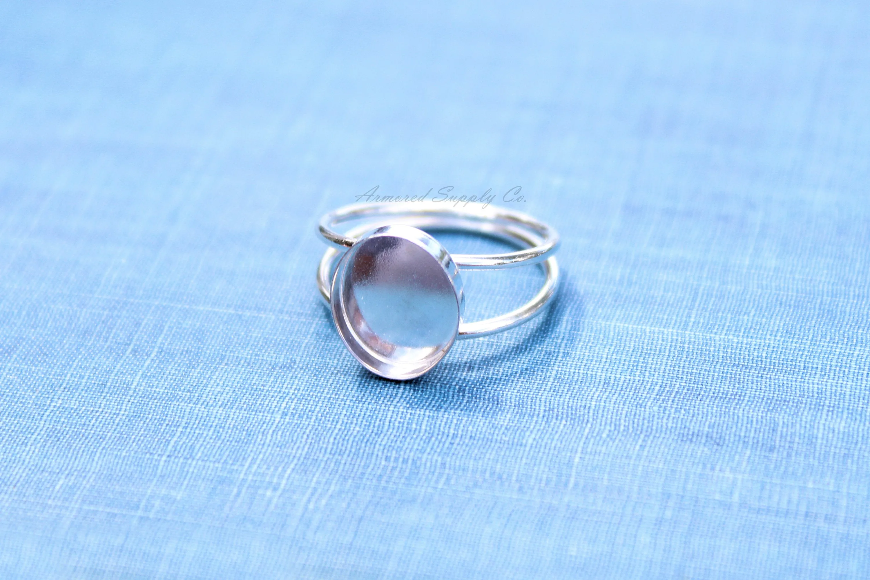 18x13mm Oval Bezel Sterling Silver Double Band Ring blank