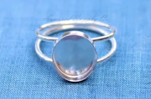 18x13mm Oval Bezel Sterling Silver Double Band Ring blank