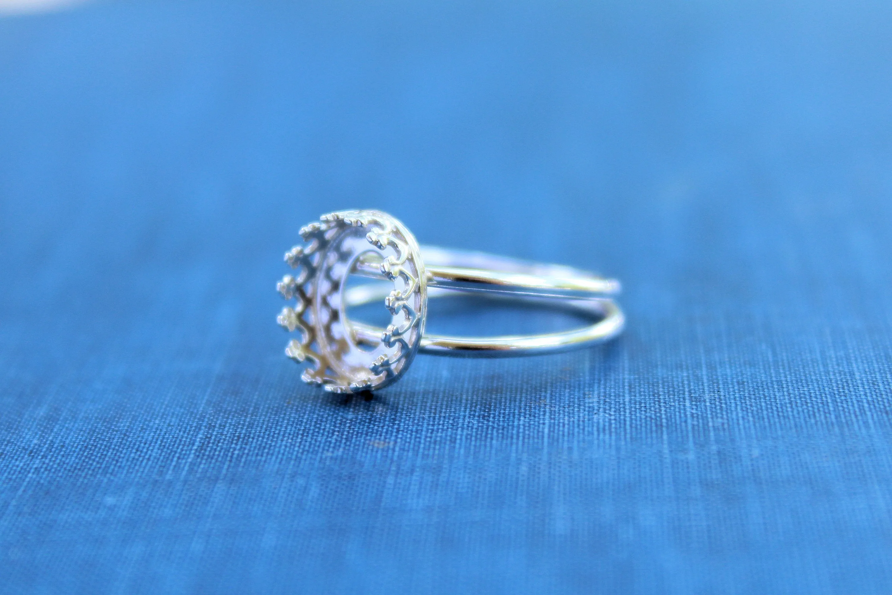 18x13mm Oval Crown Bezel Silver Double Band Ring blank