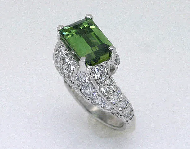 1960s 10.23ct Green Tourmaline & Diamond Ring