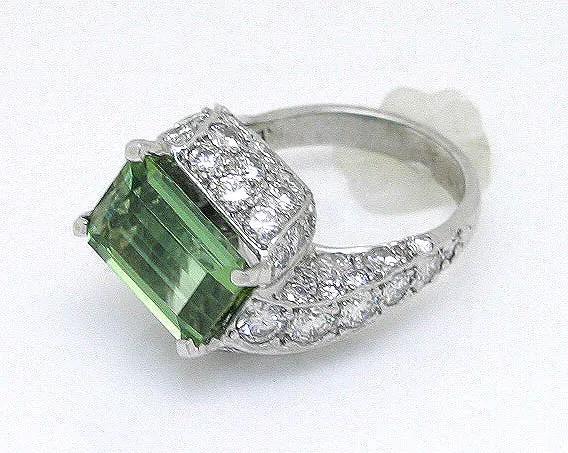 1960s 10.23ct Green Tourmaline & Diamond Ring
