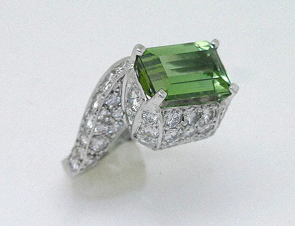 1960s 10.23ct Green Tourmaline & Diamond Ring