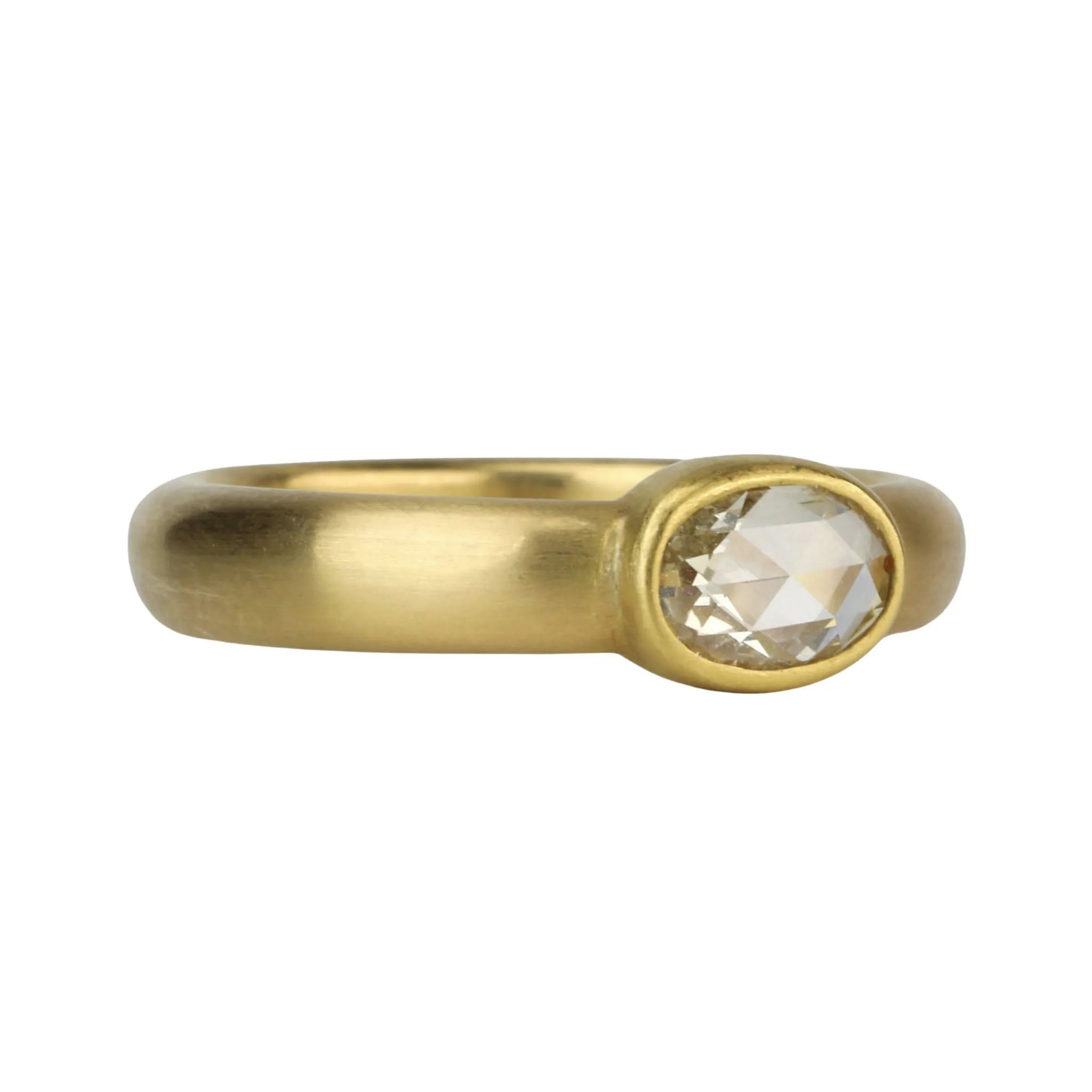 20 & 22K Gold Bezel-Set Rosecut Oval White Diamond Ring