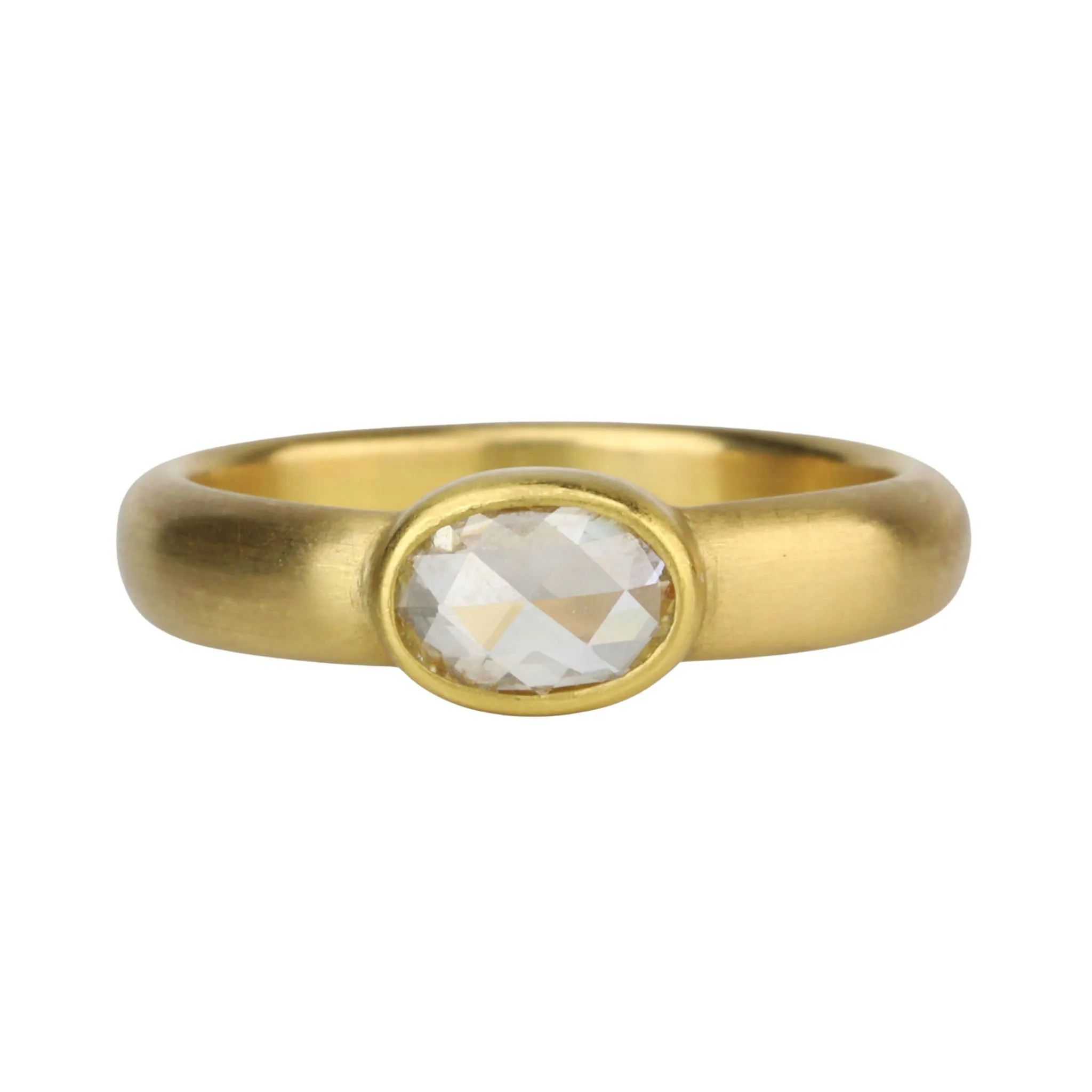 20 & 22K Gold Bezel-Set Rosecut Oval White Diamond Ring