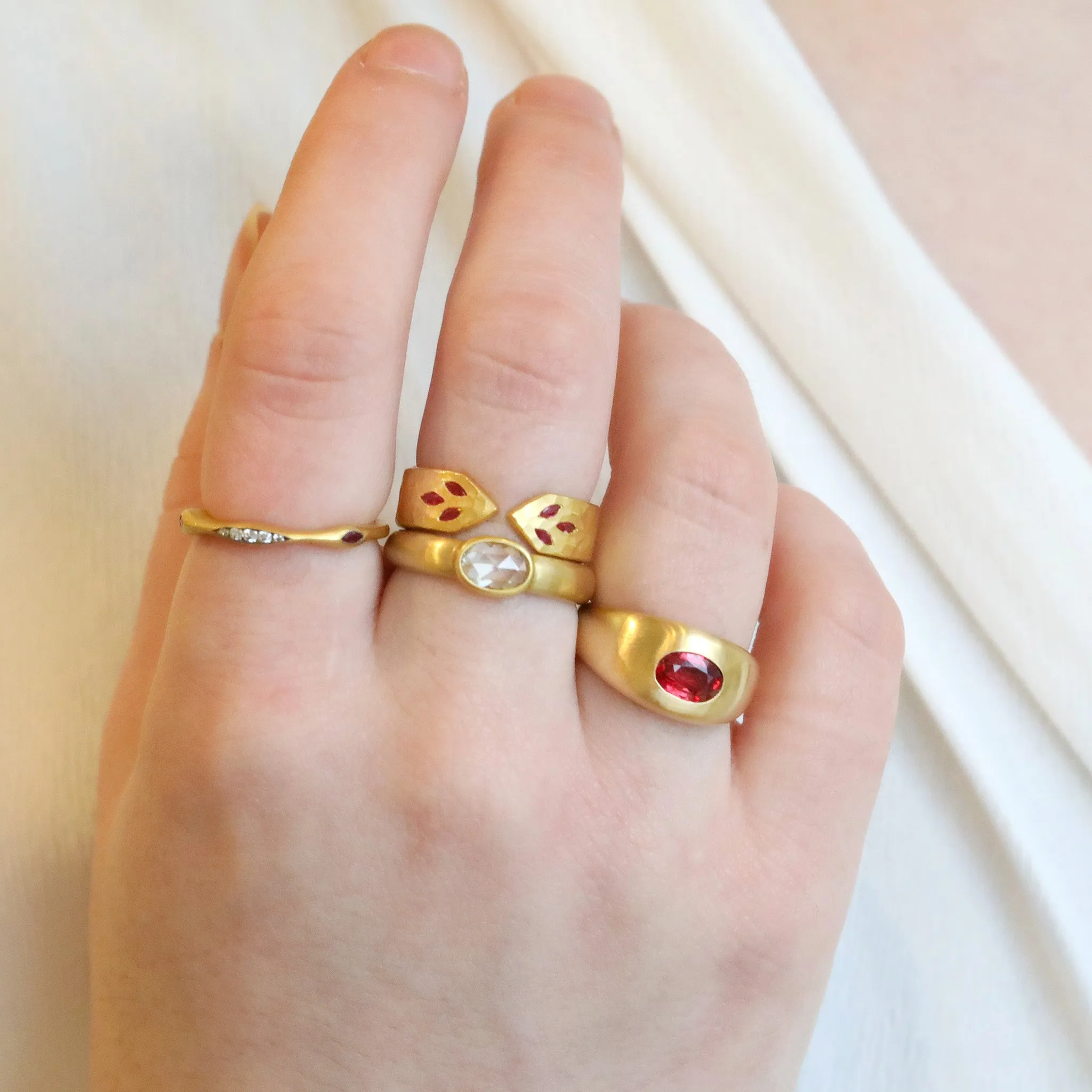 20 & 22K Gold Bezel-Set Rosecut Oval White Diamond Ring