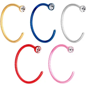 20 Gauge 3/8 Clear Gem Multicolor Pack Set of 5 Twisted Nose Hoop Rings